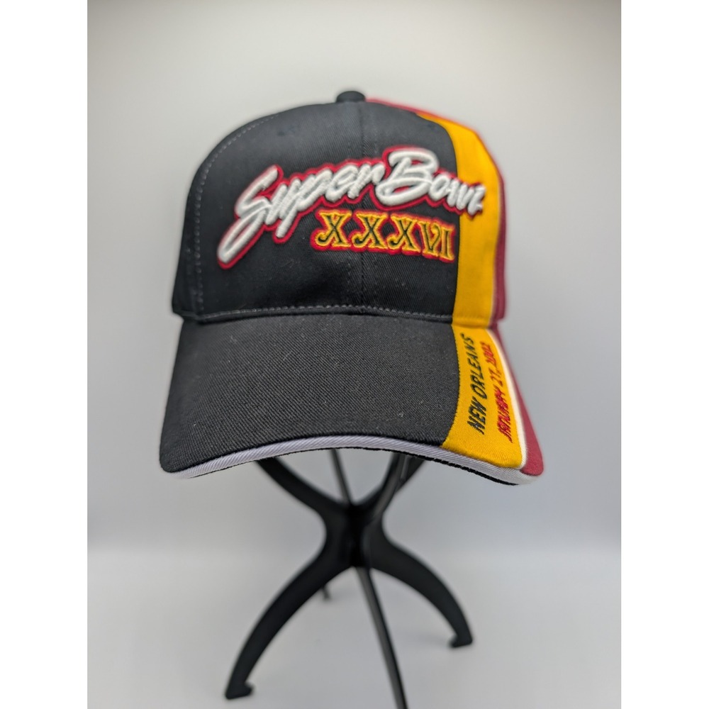 NFL Super Bowl XXXVI New Orleans 2002 Embroidered Hat Black Red Yellow OSFA